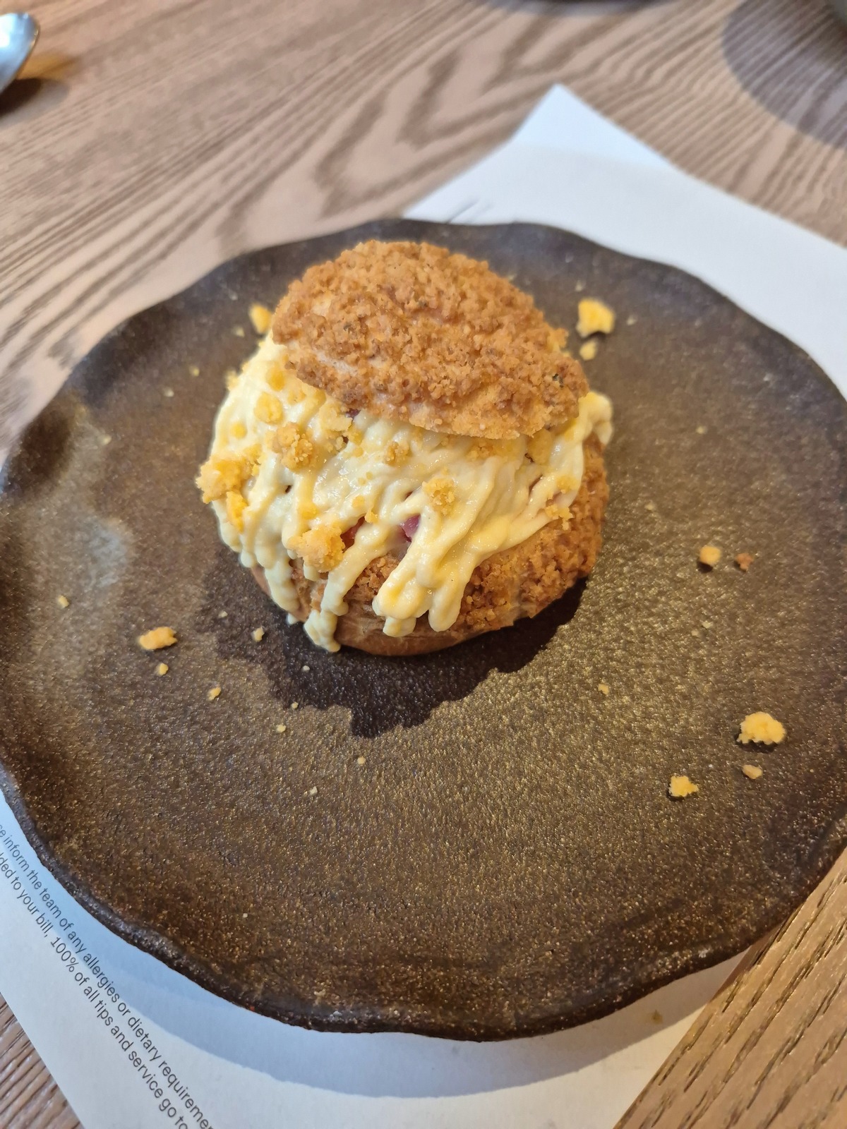 Moi restaurant review soho london dessert rhubarb choux bun